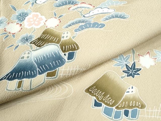 平和屋着物●訪問着　駒刺繍　松竹梅風景文　正絹　逸品　CABI2983yc