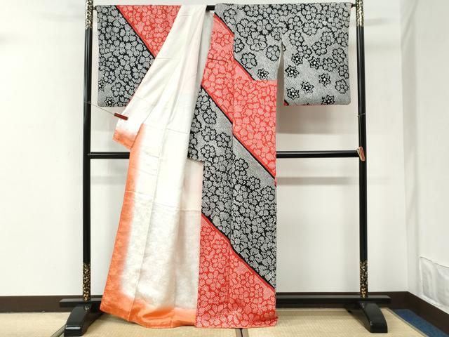 平和屋着物●訪問着　総絞り　舞花文　黒地　正絹　逸品　CABI2985yc