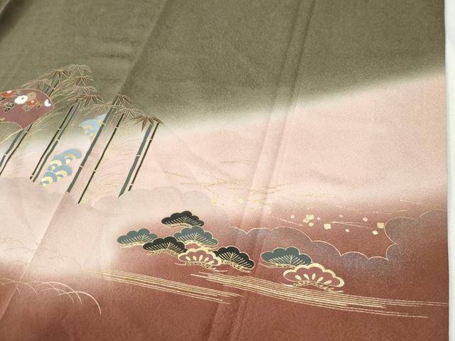 平和屋着物●訪問着　松竹梅扇面花文　暈し染め　金彩　正絹　逸品　CABI2987yc