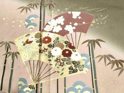 平和屋着物●訪問着　松竹梅扇面花文　暈し染め　金彩　正絹　逸品　CABI2987yc