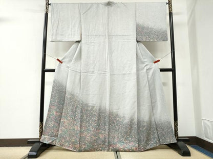 平和屋着物●訪問着　杢目絞り　草花文　暈し染め　正絹　逸品　CABI2990yc