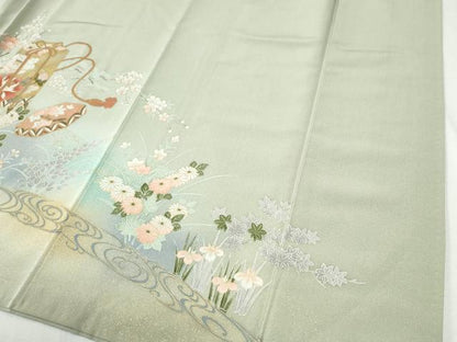 平和屋着物●豪華色留袖　駒刺繍　流水貝桶草花文　暈し染め　金彩　正絹　逸品　CABI2995yc