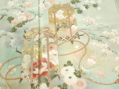 平和屋着物●豪華色留袖　駒刺繍　流水貝桶草花文　暈し染め　金彩　正絹　逸品　CABI2995yc