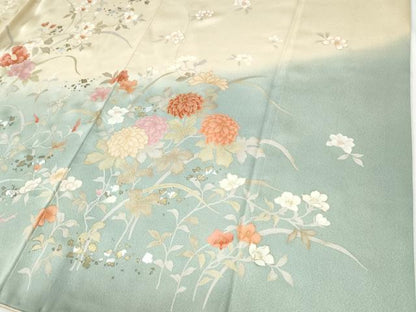 平和屋着物●訪問着　駒刺繍　牡丹花文　暈し染め　金銀彩　ロング丈　正絹　逸品　CABI2996yc
