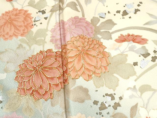 平和屋着物●訪問着　駒刺繍　牡丹花文　暈し染め　金銀彩　ロング丈　正絹　逸品　CABI2996yc