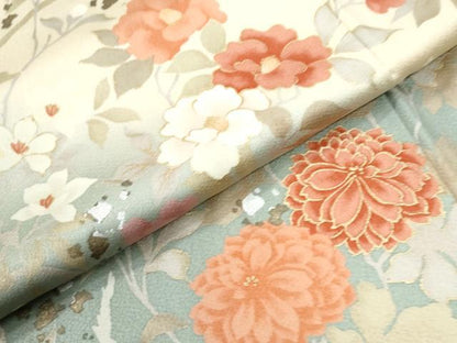 平和屋着物●訪問着　駒刺繍　牡丹花文　暈し染め　金銀彩　ロング丈　正絹　逸品　CABI2996yc