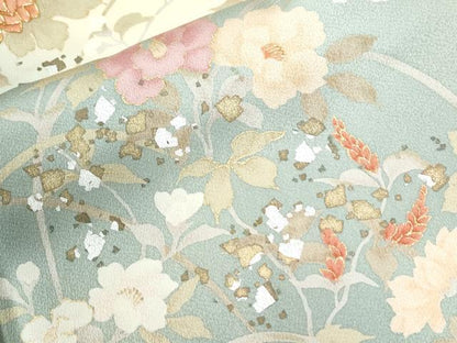 平和屋着物●訪問着　駒刺繍　牡丹花文　暈し染め　金銀彩　ロング丈　正絹　逸品　CABI2996yc