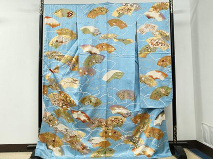 平和屋着物●十日町老舗ブランド　吉澤友禅　吾妻徳穂　振袖　駒刺繍　地紙重ね風景花文　金彩　正絹　逸品　未使用　CABI2998yc