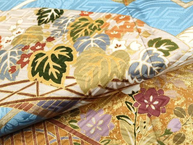 平和屋着物●十日町老舗ブランド　吉澤友禅　吾妻徳穂　振袖　駒刺繍　地紙重ね風景花文　金彩　正絹　逸品　未使用　CABI2998yc