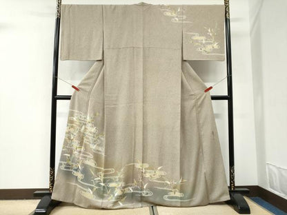 平和屋着物●京友禅の第一人者　松井青々　訪問着　流水枝葉文　暈し染め　金彩　正絹　逸品　CABI2999yc