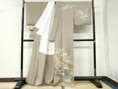 平和屋着物●京友禅の第一人者　松井青々　訪問着　流水枝葉文　暈し染め　金彩　正絹　逸品　CABI2999yc
