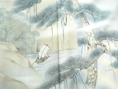 平和屋着物●訪問着　作家物　手描き　浜松人物舟文　暈し染め　正絹　逸品　未使用　CABI3000yc