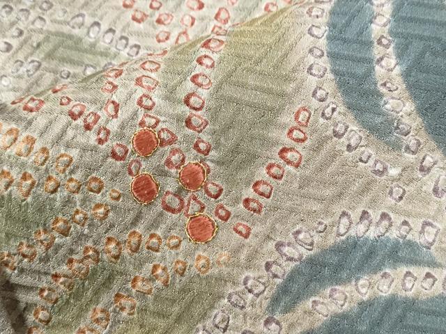 平和屋着物●訪問着　背抜き仕立て　絞り　刺繍　南天文　金糸　正絹　逸品　未使用　CABI3004yc