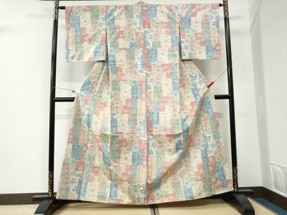 平和屋着物●上質な紬　色紙重ね花唐草文　正絹　逸品　未使用　CABI3005yc
