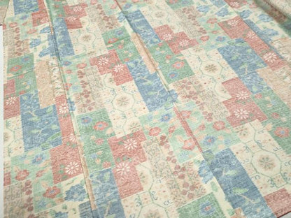 平和屋着物●上質な紬　色紙重ね花唐草文　正絹　逸品　未使用　CABI3005yc