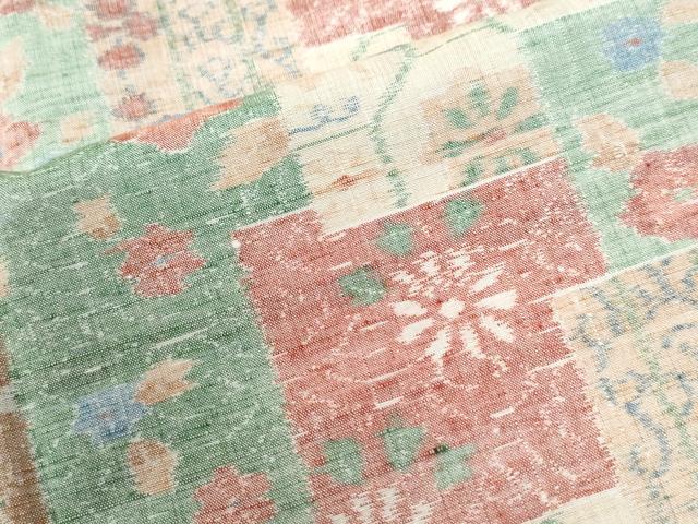 平和屋着物●上質な紬　色紙重ね花唐草文　正絹　逸品　未使用　CABI3005yc