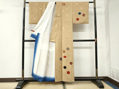 平和屋着物●訪問着　地紋起こし　雪輪松皮菱花丸文　金彩　正絹　逸品　CABI3008yc