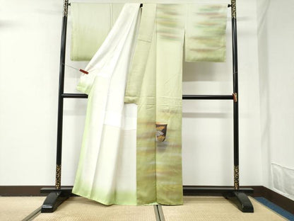 平和屋着物●人間国宝　福田喜三郎　訪問着　陶器草木文　暈し染め　金銀糸　正絹　逸品　未使用　CABI3009yc