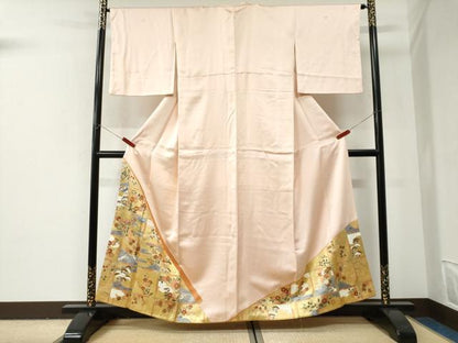 平和屋着物●豪華色留袖　駒刺繍　竜田川草花文　金彩　正絹　逸品　CABI3015yc