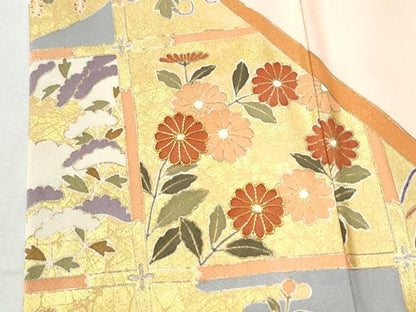 平和屋着物●豪華色留袖　駒刺繍　竜田川草花文　金彩　正絹　逸品　CABI3015yc