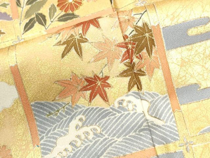 平和屋着物●豪華色留袖　駒刺繍　竜田川草花文　金彩　正絹　逸品　CABI3015yc