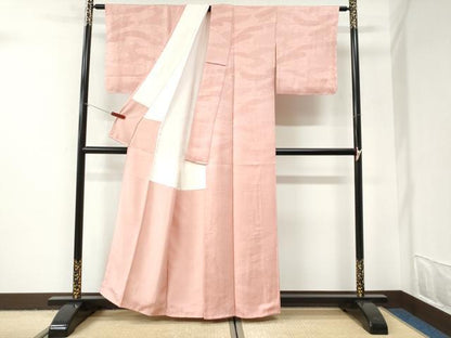 平和屋着物●上質な色無地　流水吉祥地紋　虹色　正絹　逸品　未使用　CABI3016yc