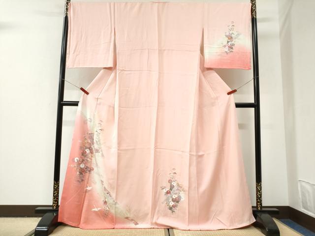 平和屋着物●訪問着　流水飛鶴短冊草花文　暈し染め　金彩　正絹　逸品　CABI3018yc
