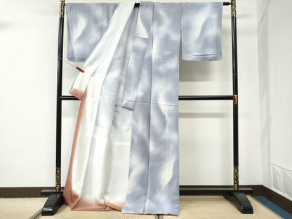 平和屋着物●上質なお召　鹿の子文様　ロング丈　正絹　逸品　未使用　CABI3023yc