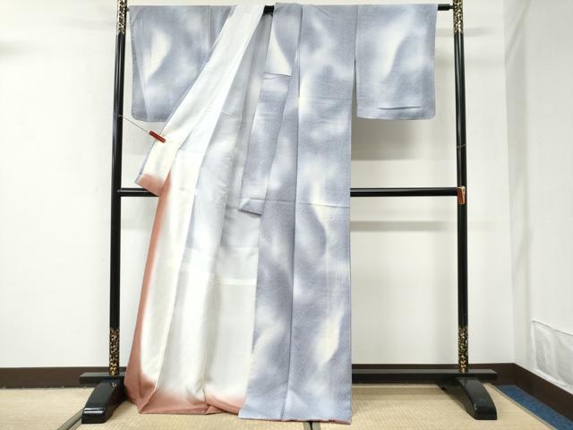 平和屋着物●上質なお召　鹿の子文様　ロング丈　正絹　逸品　未使用　CABI3023yc