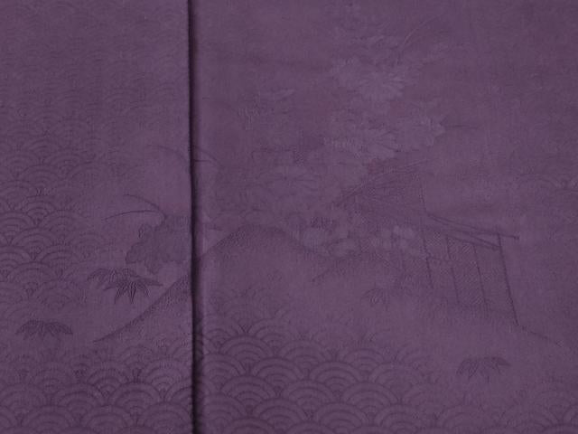 平和屋着物●色留訪問着　青海波草花地紋　蒲葡色　正絹　逸品　未使用　CABI3024yc
