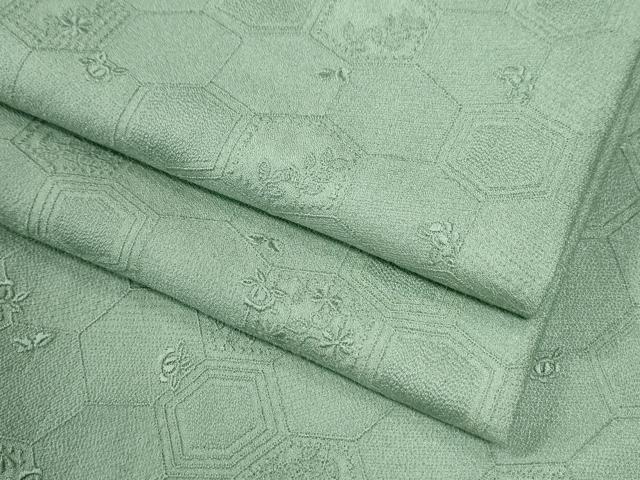平和屋着物●上質な色無地　吉祥草花地紋　薄萌葱色　正絹　逸品　CABI3026yc