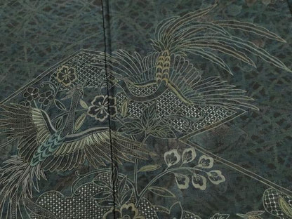 平和屋着物●中国三大刺繍　スワトウ刺繍　総刺繍　本場大島紬　訪問着　9マルキ　鳳凰流水更紗花文　正絹　逸品　CABI3028yc