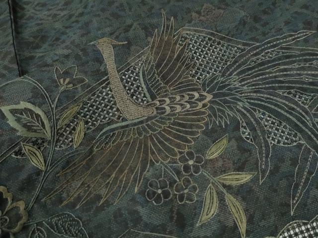 平和屋着物●中国三大刺繍　スワトウ刺繍　総刺繍　本場大島紬　訪問着　9マルキ　鳳凰流水更紗花文　正絹　逸品　CABI3028yc