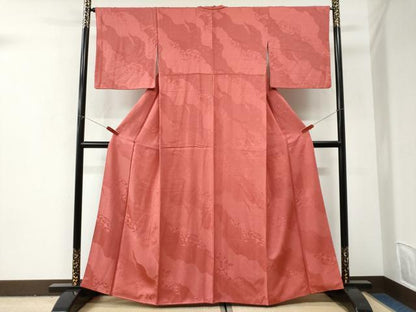 平和屋着物●上質な色無地　花唐草地紋　甚三紅色　正絹　逸品　CABI3032yc