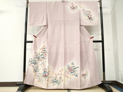 平和屋着物●訪問着　友禅　松竹梅風景文　暈し染め　正絹　逸品　CABI3035yc