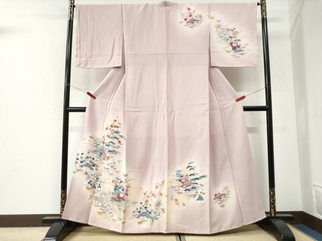 平和屋着物●訪問着　友禅　松竹梅風景文　暈し染め　正絹　逸品　CABI3035yc