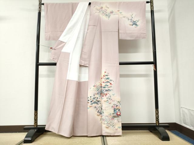 平和屋着物●訪問着　友禅　松竹梅風景文　暈し染め　正絹　逸品　CABI3035yc