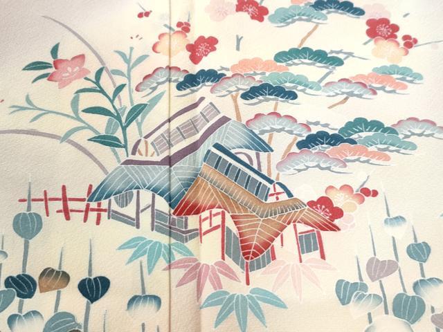 平和屋着物●訪問着　友禅　松竹梅風景文　暈し染め　正絹　逸品　CABI3035yc