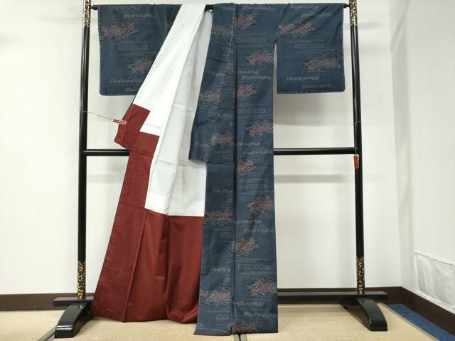 平和屋着物●本場大島紬　短冊草花文　正絹　逸品　未使用　CABI3042yc