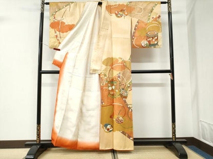 平和屋着物●訪問着　駒刺繍　貝桶吉祥花唐草文　金彩　正絹　逸品　CABI3044yc