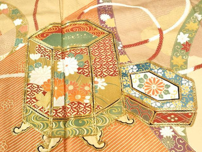 平和屋着物●訪問着　駒刺繍　貝桶吉祥花唐草文　金彩　正絹　逸品　CABI3044yc