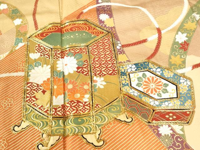 平和屋着物●訪問着　駒刺繍　貝桶吉祥花唐草文　金彩　正絹　逸品　CABI3044yc