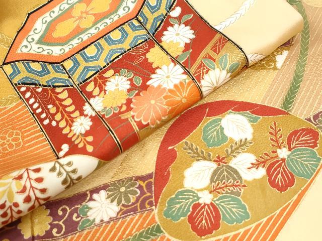 平和屋着物●訪問着　駒刺繍　貝桶吉祥花唐草文　金彩　正絹　逸品　CABI3044yc