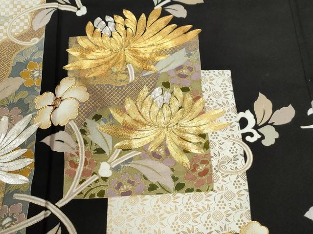 平和屋着物●豪華黒留袖　作家物　駒刺繍　短冊重ね菊花唐草文　金彩　正絹　逸品　未使用　CABI3047yc