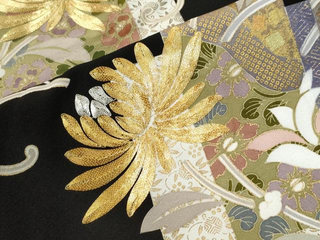 平和屋着物●豪華黒留袖　作家物　駒刺繍　短冊重ね菊花唐草文　金彩　正絹　逸品　未使用　CABI3047yc