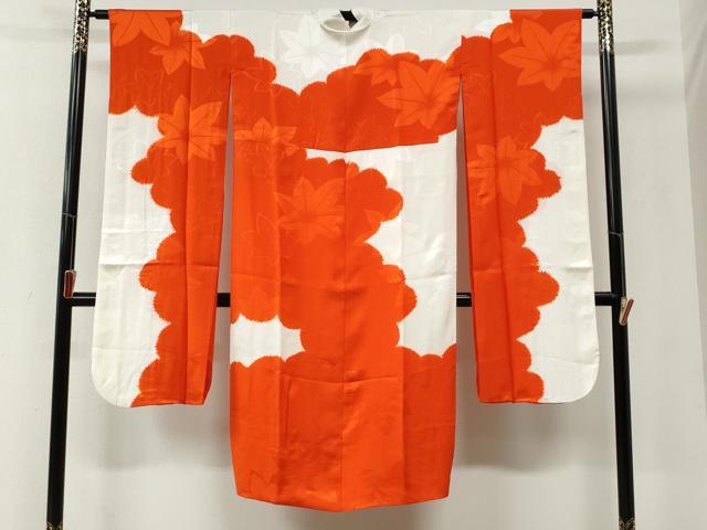 平和屋着物●振袖用長襦袢　袷　楓地紋　正絹　逸品　CABI3048yc