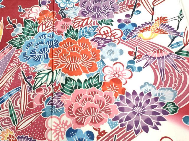 平和屋着物●豪華振袖　型染め　竜田川飛鶴草花文　暈し染め　正絹　逸品　CABI3053yc