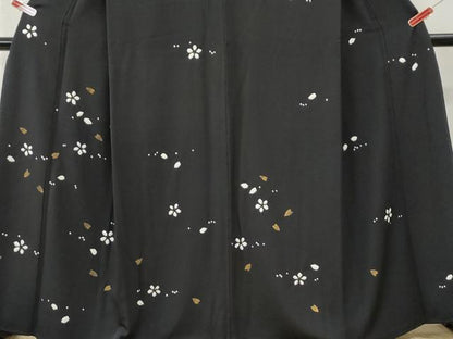 平和屋着物●訪問着　絞り　舞花文　黒地　正絹　逸品　CABI3056yc