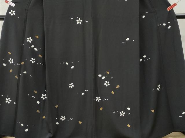 平和屋着物●訪問着　絞り　舞花文　黒地　正絹　逸品　CABI3056yc
