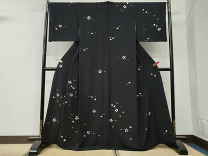 平和屋着物●訪問着　絞り　舞花文　黒地　正絹　逸品　CABI3056yc